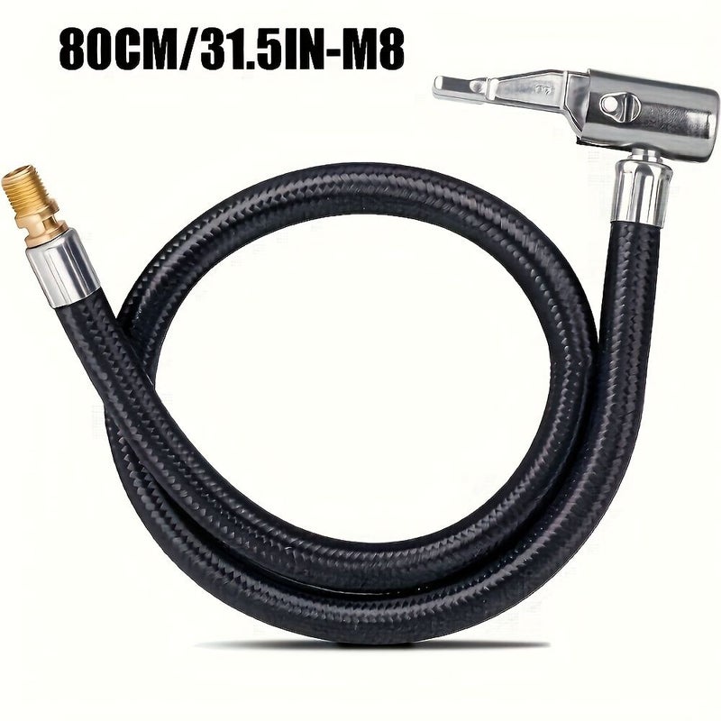 1pc 80cm 31.5inch Inflatable Hose With 4pcs Air Nozzle Braided Synthetic Rubber Durable Flexible Air Valve Adapter For Car Motorcycle Bicycle - Image 1
