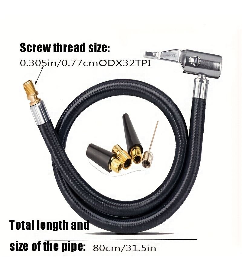 1pc 80cm 31.5inch Inflatable Hose With 4pcs Air Nozzle Braided Synthetic Rubber Durable Flexible Air Valve Adapter For Car Motorcycle Bicycle - Image 5