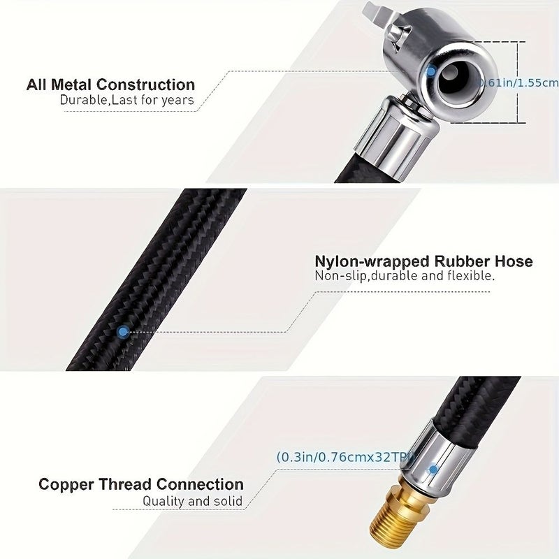 1pc 80cm 31.5inch Inflatable Hose With 4pcs Air Nozzle Braided Synthetic Rubber Durable Flexible Air Valve Adapter For Car Motorcycle Bicycle - Image 3