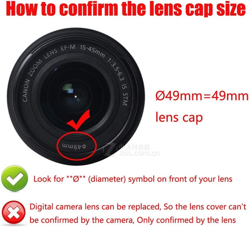 YRTIYO 2 Pack 49mm Center Pinch Lens Cap for Sony RX1R NEX-7 5N F3 SEL 18-55mm E 55-210mm 49mm Lens/Canon M50 M100 M6 With EF-M 15-45mm IS STM/EF 50mm f/1.8 STM Lens - Image 3