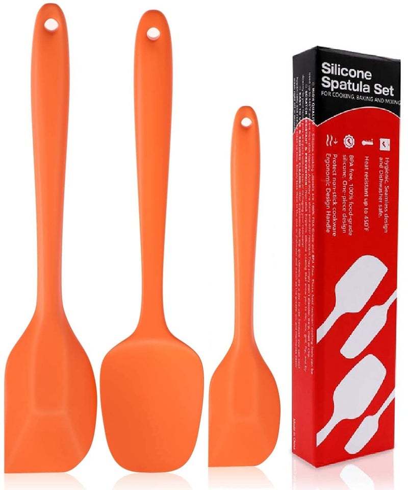 P-Plus International Silicone Spatula Set 3-Piece Heat-Resistant Baking Set Spoon, Silicone Turner Spatula, Non-Stick Spatulas Cooking Set, Baking and Mixing with Stainless Steel Core(Orange) - Image 1