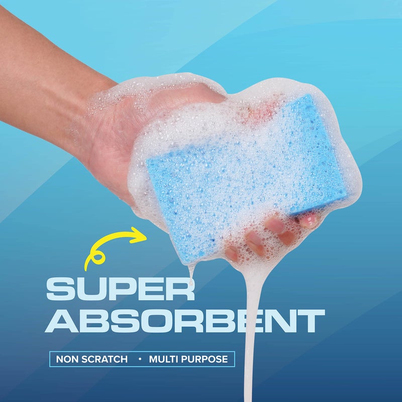 SCRUBIT 48 Pack Kitchen Sponges - Dish Sponge for Washing Dishes  Kitchen & Bathroom - Blue Dishwashing Sponges Along with A Thought Scrubber - Bulk Cleaning sponges Kitchen (Blue) - Image 3