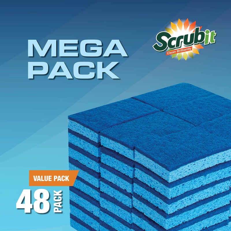 SCRUBIT 48 Pack Kitchen Sponges - Dish Sponge for Washing Dishes  Kitchen & Bathroom - Blue Dishwashing Sponges Along with A Thought Scrubber - Bulk Cleaning sponges Kitchen (Blue) - Image 2
