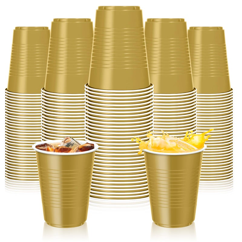 Dualshine 100 Pack Gold Plastic Cups 18 oz Disposable Heavy Duty Drinking Cups for Party  Graduation Shot Cup for Wedding Birthday Beer Taste Serving Snack Sample Tastings Barbecues Picnic - Image 1
