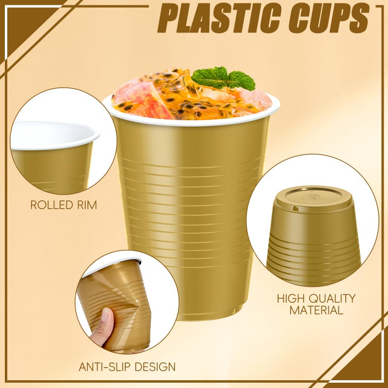 Dualshine 100 Pack Gold Plastic Cups 18 oz Disposable Heavy Duty Drinking Cups for Party  Graduation Shot Cup for Wedding Birthday Beer Taste Serving Snack Sample Tastings Barbecues Picnic - Image 4