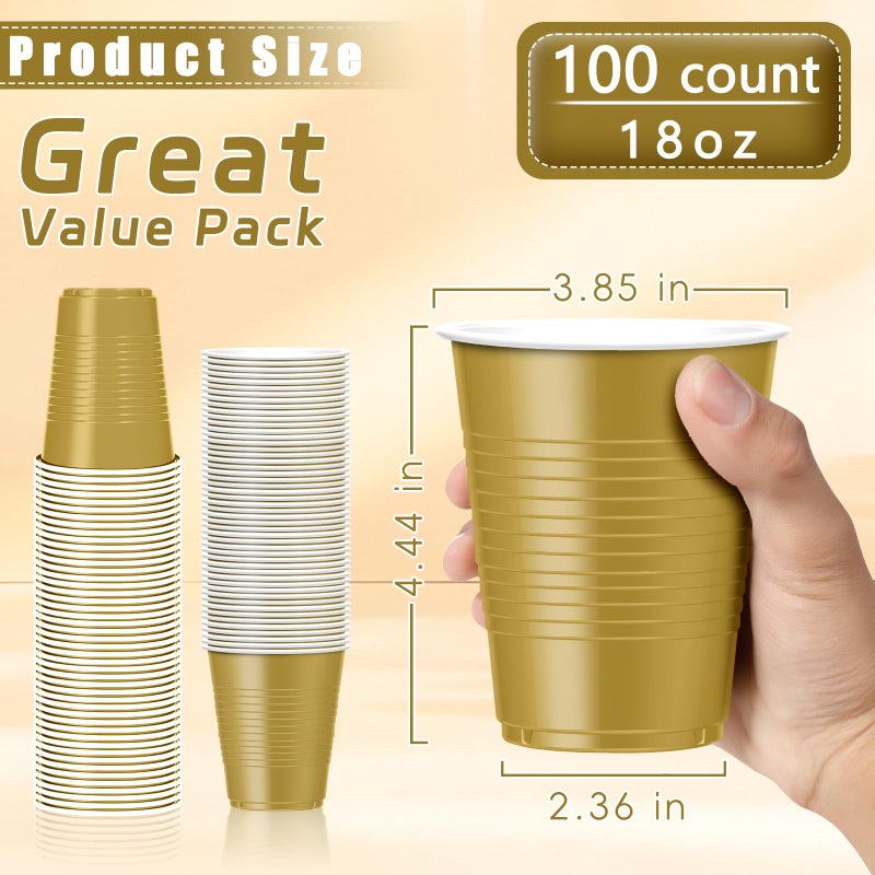 Dualshine 100 Pack Gold Plastic Cups 18 oz Disposable Heavy Duty Drinking Cups for Party  Graduation Shot Cup for Wedding Birthday Beer Taste Serving Snack Sample Tastings Barbecues Picnic - Image 3