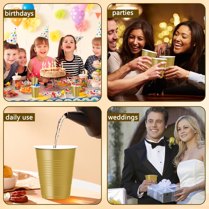 Dualshine 100 Pack Gold Plastic Cups 18 oz Disposable Heavy Duty Drinking Cups for Party  Graduation Shot Cup for Wedding Birthday Beer Taste Serving Snack Sample Tastings Barbecues Picnic - Image 5