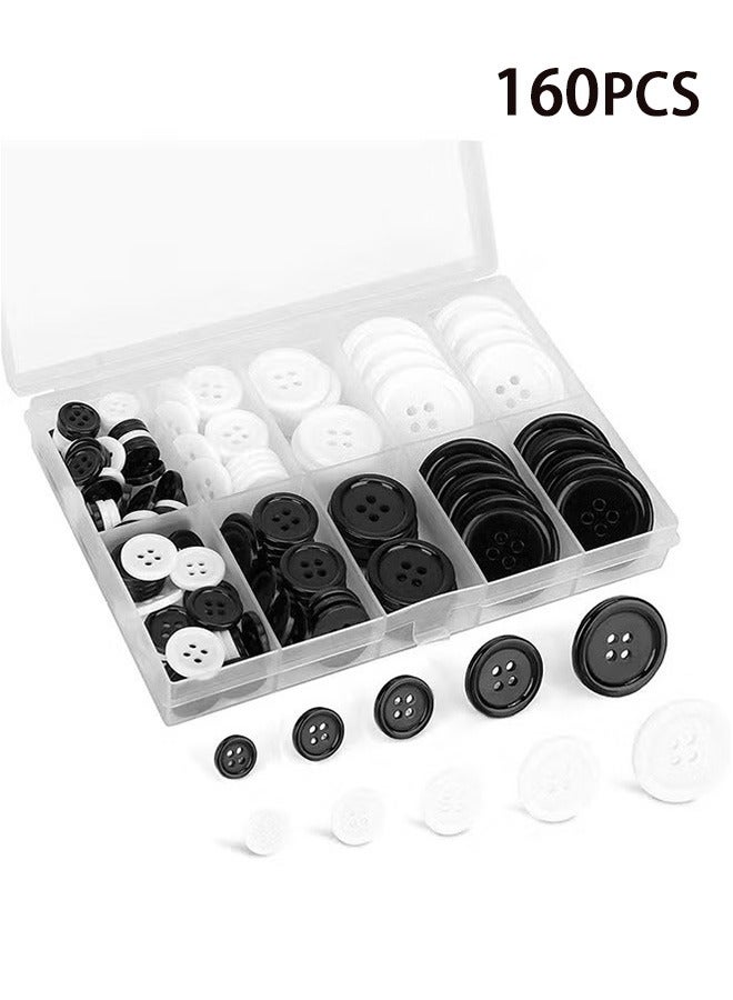 GMORO 160PCS Round Mixed Sewing Buttons, 4-Hole Craft Buttons 5 Sizes White And Black Resin Button With Separate Compartment Storage Box Suitable for Sewing DIY Craft Projects  - Image 1