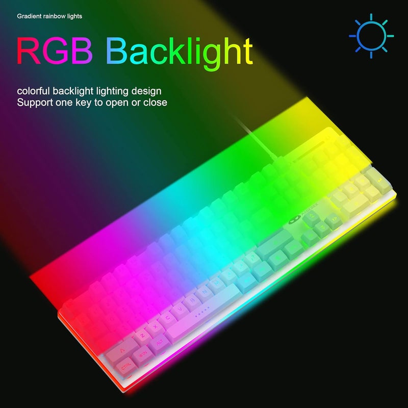 MageGee مجموعة لوحة مفاتيح وفأرة للألعاب، لوحة مفاتيح مكتبية مضاءة بـ RGB حقيقية، 104 مفاتيح مع لوحة معدنية مضادة للتداخل، لوحة مفاتيح سلكية هادئة لأجهزة الكمبيوتر المحمولة وأجهزة الكمبيوتر للألعاب - أبيض/أزرق - Image 2