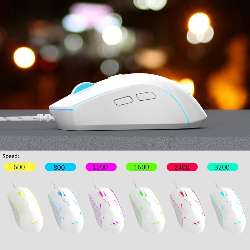 MageGee مجموعة لوحة مفاتيح وفأرة للألعاب، لوحة مفاتيح مكتبية مضاءة بـ RGB حقيقية، 104 مفاتيح مع لوحة معدنية مضادة للتداخل، لوحة مفاتيح سلكية هادئة لأجهزة الكمبيوتر المحمولة وأجهزة الكمبيوتر للألعاب - أبيض/أزرق - Image 3
