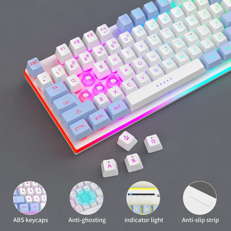 MageGee مجموعة لوحة مفاتيح وفأرة للألعاب، لوحة مفاتيح مكتبية مضاءة بـ RGB حقيقية، 104 مفاتيح مع لوحة معدنية مضادة للتداخل، لوحة مفاتيح سلكية هادئة لأجهزة الكمبيوتر المحمولة وأجهزة الكمبيوتر للألعاب - أبيض/أزرق - Image 4