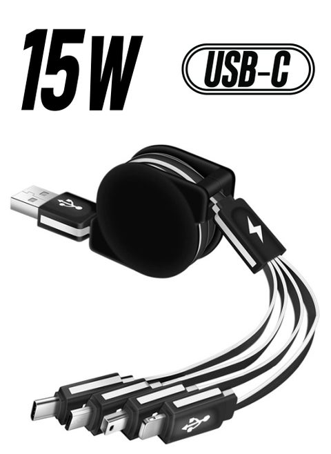 Multi Charging Cable 4 in 1 Multi USB Charger Cable Retractable Universal Multiple USB Charging Cord Adapter with Mini USB/ IP/Micro USB/Type C Port for PS3/Samsung Galaxy/LG/HTC More [2Pack/3Ft]