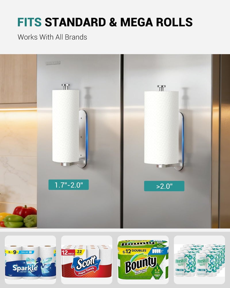 PAROTO Magnetic Paper Towel Holder for Fridge -No Drill, One Hand Tear RV Paper Towel Holder with Ratchet Mechanism, Self-Adhesive & Wall Mount for Refrigerator, Kitchen, Grill, Garage (Silver) - Image 5