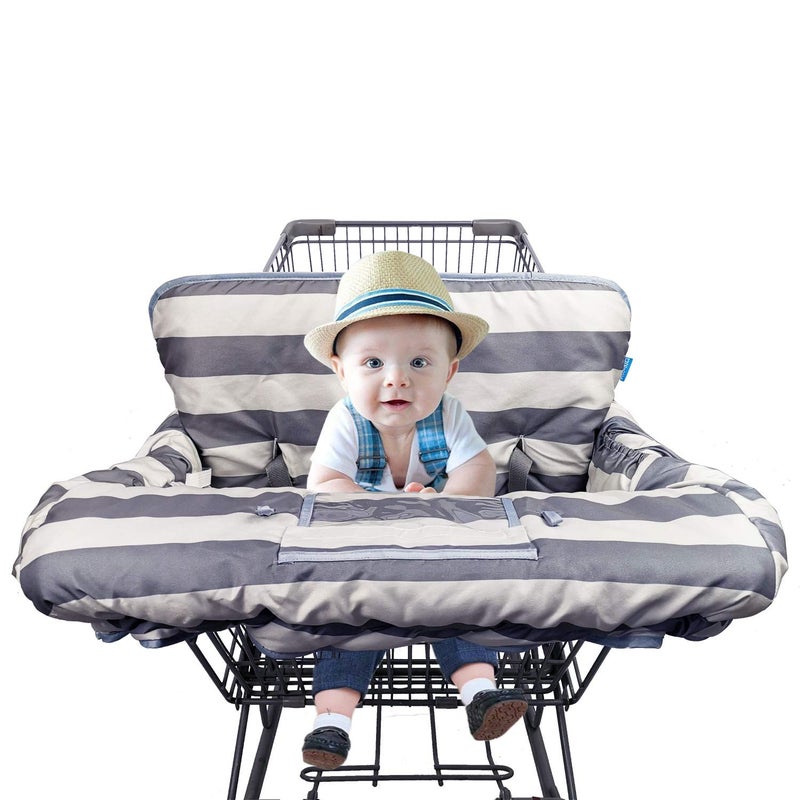 DODO NICI Shopping Cart Cover for Baby boy Girl, Grocery Cart Cushion Liner, Infant High Chair Cover,Grey Strip - Image 1
