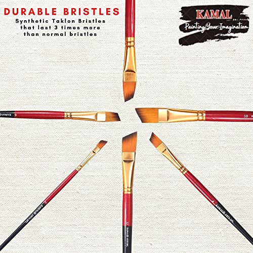 KAMAL ARTIST QUALITY ANGULAR PAINT BRUSH SET OF 6 IN TAKLON FOR OIL PAINTING, ACRYLIC PAINTING, NAIL ART, MODERN ART, FABRIC PAINTING - Image 3