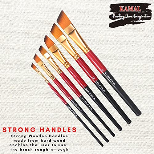 KAMAL ARTIST QUALITY ANGULAR PAINT BRUSH SET OF 6 IN TAKLON FOR OIL PAINTING, ACRYLIC PAINTING, NAIL ART, MODERN ART, FABRIC PAINTING - Image 2