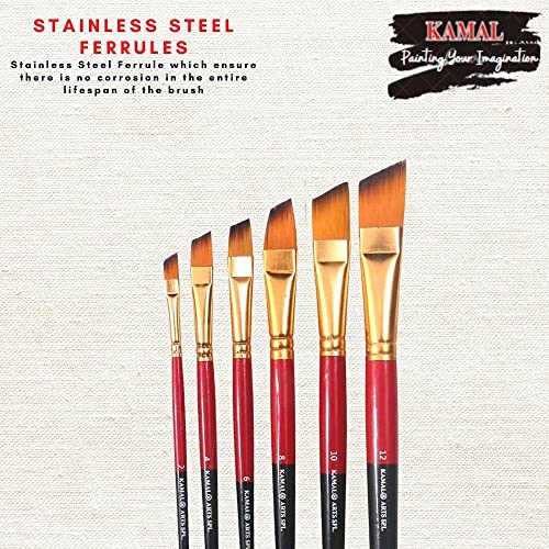 KAMAL ARTIST QUALITY ANGULAR PAINT BRUSH SET OF 6 IN TAKLON FOR OIL PAINTING, ACRYLIC PAINTING, NAIL ART, MODERN ART, FABRIC PAINTING - Image 4