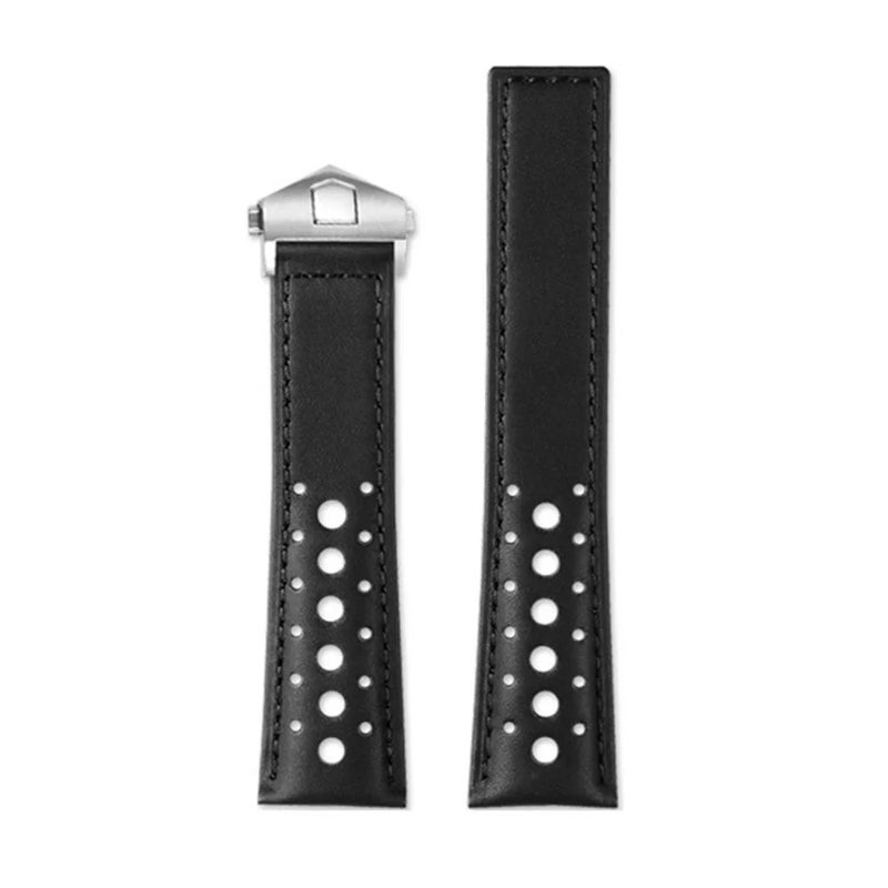 Bluejw Luxury 22mm Blue & White Genuine Calf Leather Watch Strap VINTAGE Rally Replacement Band Adjustable for Heue Wrist Watches - Image 1