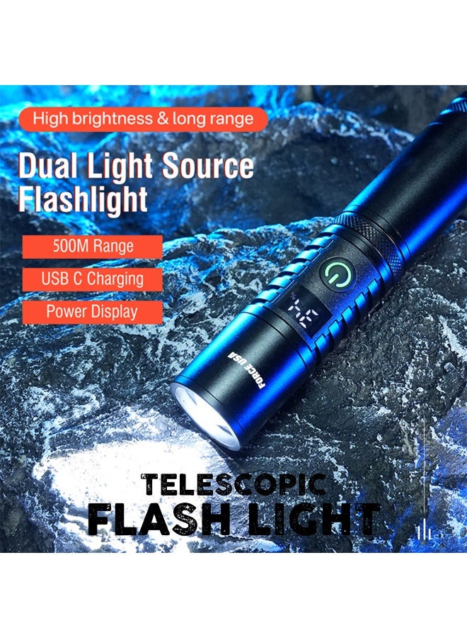 FORCE USA مصباح يدوي تلسكوبي - 2000 لومن مصباح LED عالي القوة مع شعاع قابل للتعديل ضوء محمول متين للتخييم والمشي في الطبيعة والطوارئ والاستخدام المنزلي - Image 3