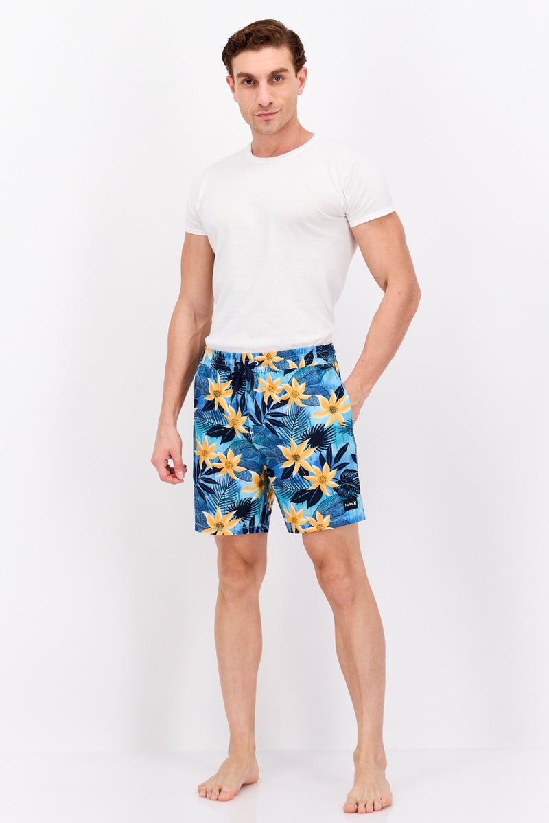 Hurley Men Floral Print 17 Inch Length Board Shorts, Blue - Image 4