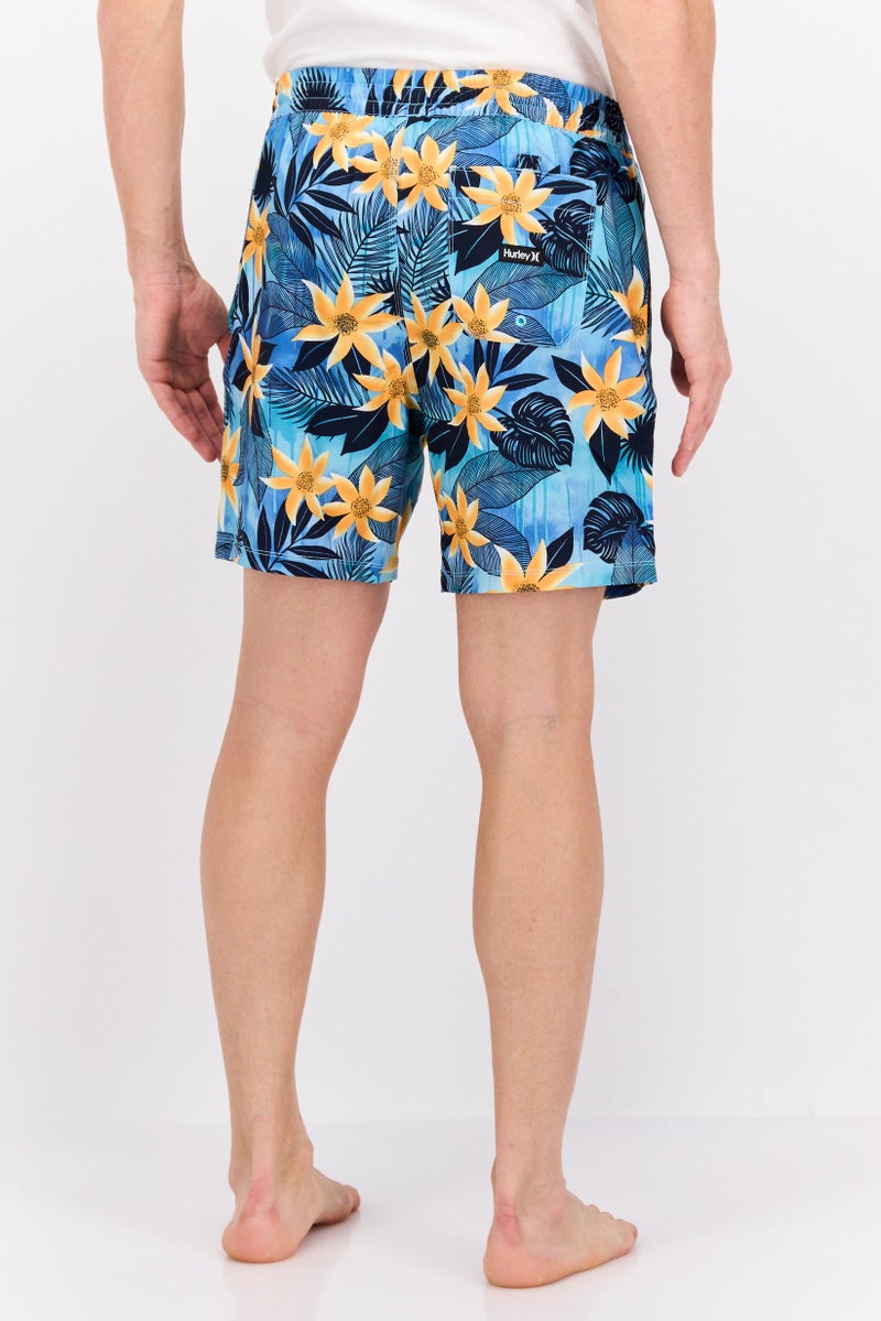 Hurley Men Floral Print 17 Inch Length Board Shorts, Blue - Image 3