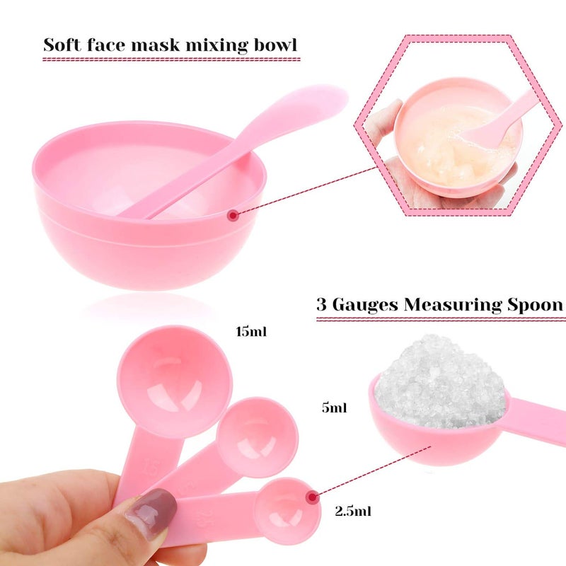 anezus 11 Pcs DIY Facial mask Mixing Tool Kit with Bowl Stick Spatula Silicone Brush Spray Bottle Puff Soaking Bottle Gauges (Pink) - Image 3