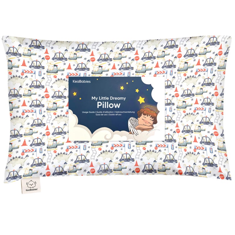 KeaBabies Toddler Pillow with Pillowcase 13x18 My Little Dreamy Kids Travel Bed Pillows for Sleeping Organic Cotton Small Pillowcase Soft Breathable Machine Washable Toddlers 25 years old Dino Patrol