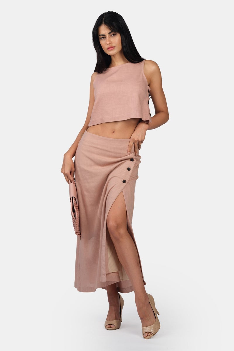Virgio Solid Linen A-Line Fit Side Slit Long Skirt for Women - Image 1