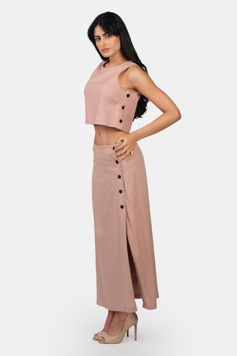 Virgio Solid Linen A-Line Fit Side Slit Long Skirt for Women - Image 2