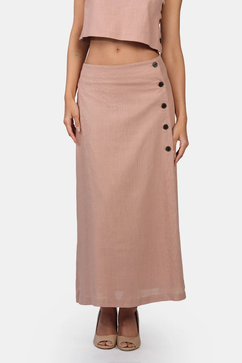 Virgio  Solid Linen A-Line Fit Side Slit Long Skirt for Women for Women | Best Price UAE