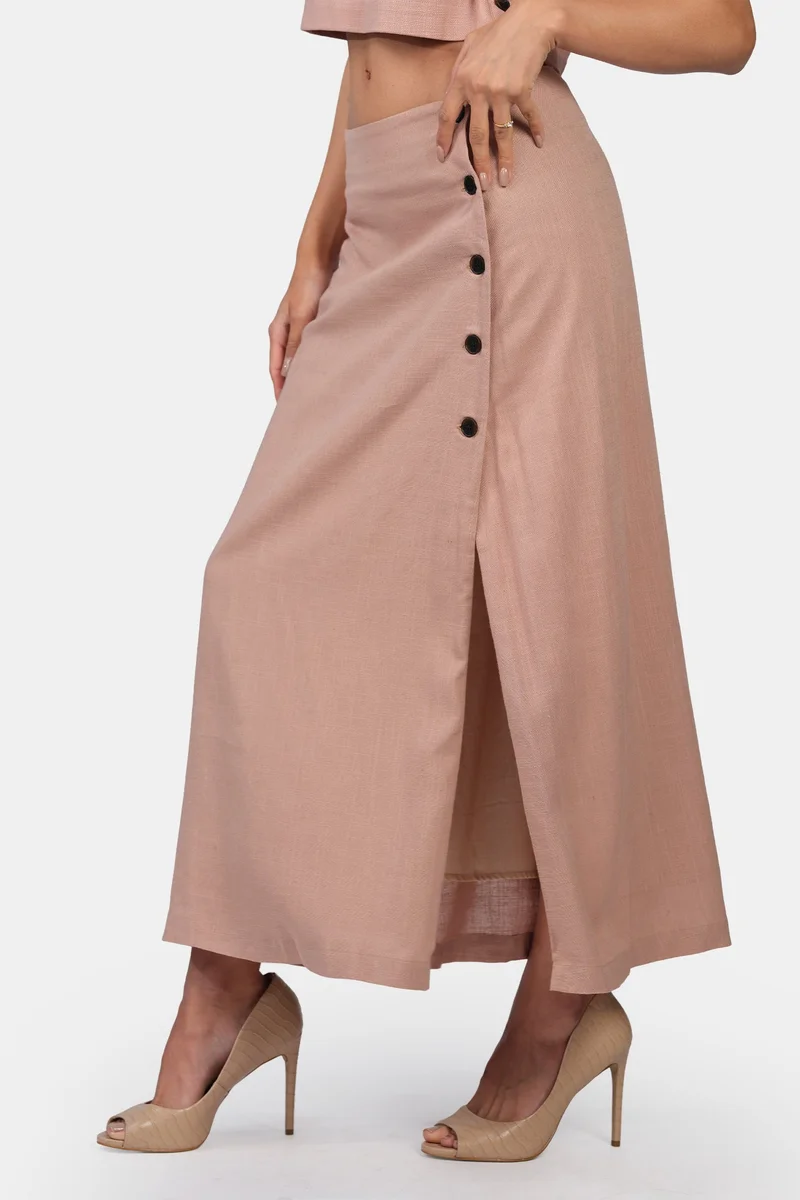 Virgio  Solid Linen A-Line Fit Side Slit Long Skirt for Women for Women | Best Price UAE