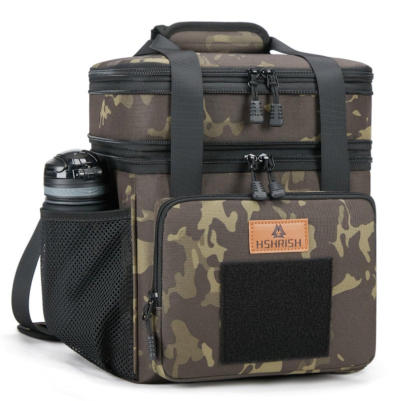 HSHRISH Large Insulated Lunch Bag for Man Double Layer Insulated Large Cooler Bag for Men Adults Waterproof Leakproof Durable Lunch Bag for Work Outdoor Picnic 15L Black Camo