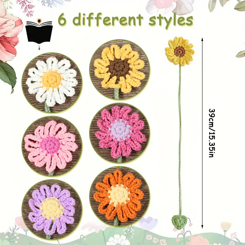 KEAINVRN 6 Pack Flower Crochet Bookmarks,Daisy Sunflower Bookmark for Women Personalized Crochet for Book Lovers and Teachers - Image 5