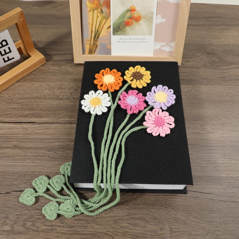 KEAINVRN 6 Pack Flower Crochet Bookmarks,Daisy Sunflower Bookmark for Women Personalized Crochet for Book Lovers and Teachers - Image 2