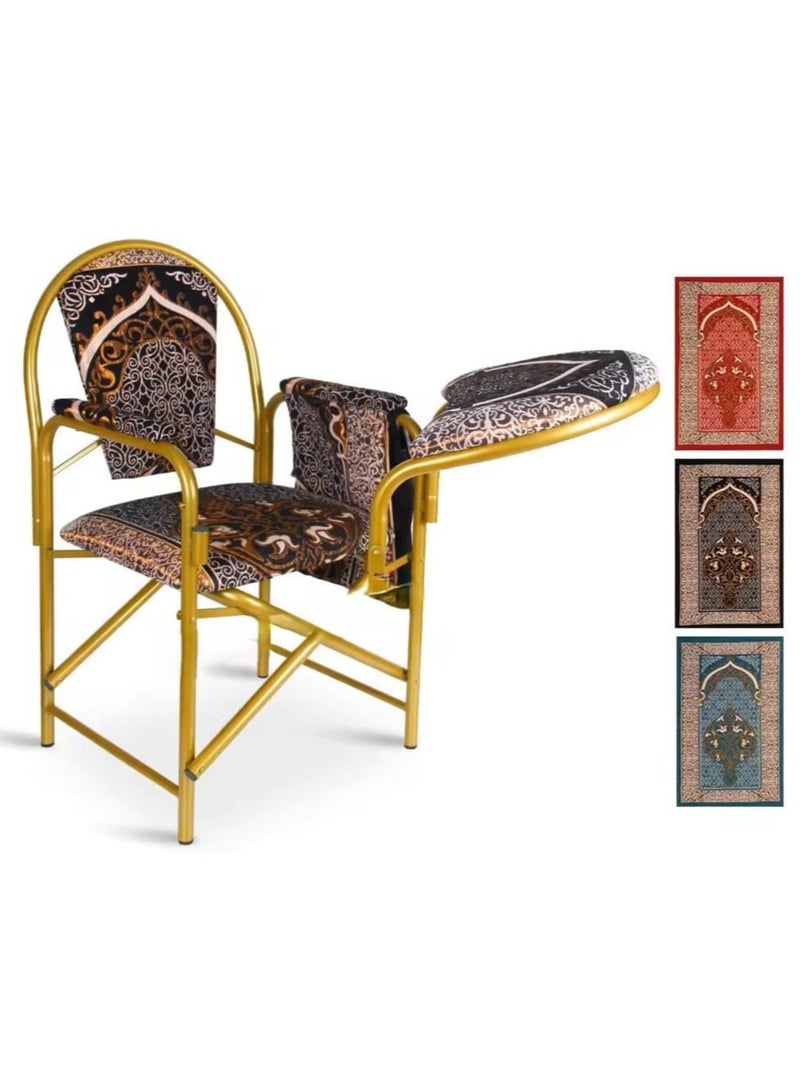 ريبنيو كرسي الصلاة المريح القابل للطي لكبار السن مع مسند وجيب جانبي لون (بني) - Image 4