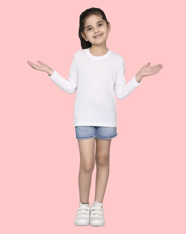 Nusyl Girls Full Sleeves Solid T-Shirt for Kids | Soft Cotton Blend | Comfortable Regular Fit | Casual 2-16 Years | White - Image 5