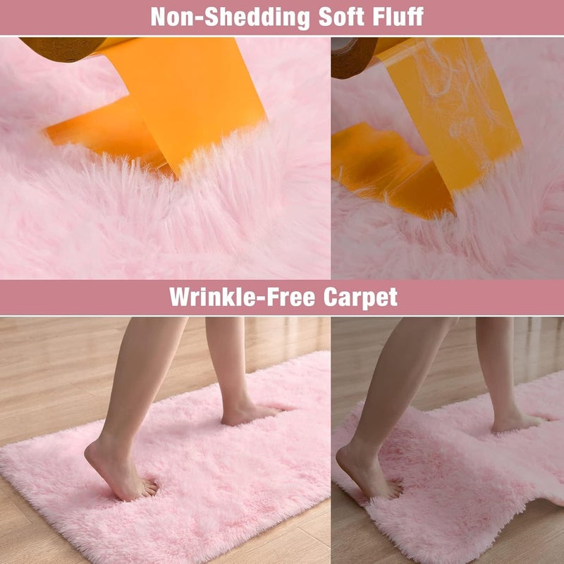 Keeko Pink Small Runner Rugs for Bedroom Girls, 2x4 Fluffy Bedside Kids Room Rug Shag Cute Indoor Throw Rugs Fuzzy Area Carpet for Baby Kid Girl Child Room Nursery Living Room Decor - Image 3