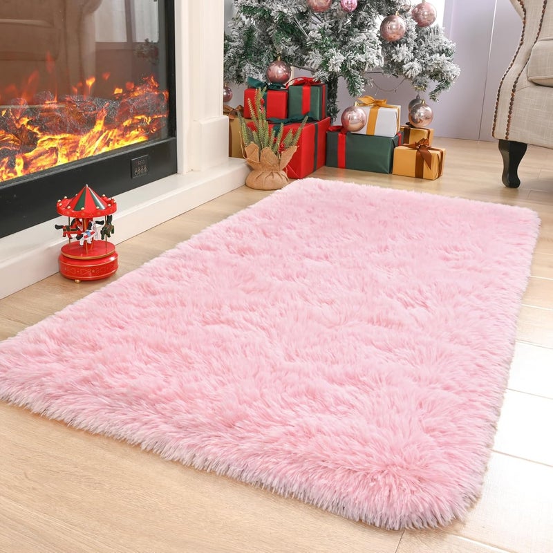 Keeko Pink Small Runner Rugs for Bedroom Girls, 2x4 Fluffy Bedside Kids Room Rug Shag Cute Indoor Throw Rugs Fuzzy Area Carpet for Baby Kid Girl Child Room Nursery Living Room Decor - Image 2