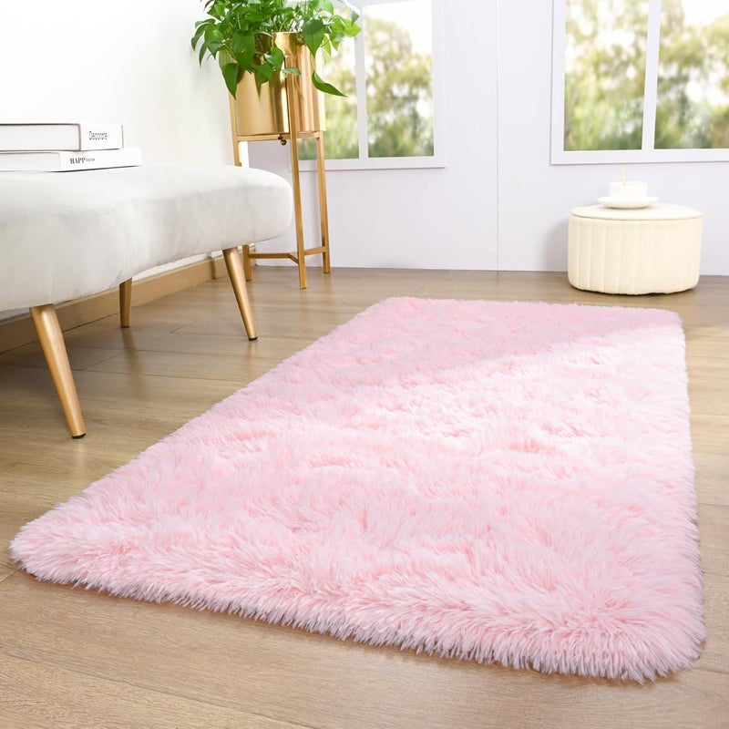 Keeko Pink Small Runner Rugs for Bedroom Girls, 2x4 Fluffy Bedside Kids Room Rug Shag Cute Indoor Throw Rugs Fuzzy Area Carpet for Baby Kid Girl Child Room Nursery Living Room Decor - Image 4