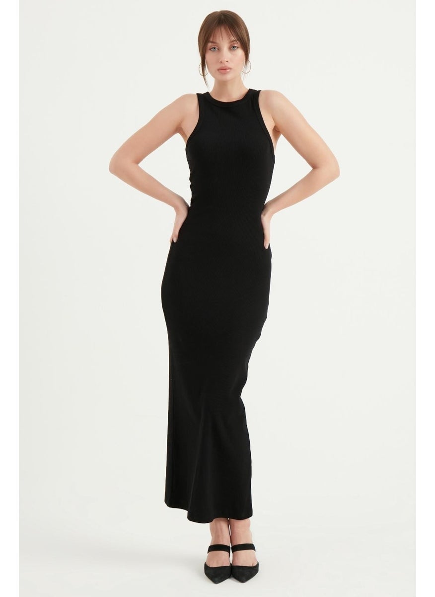 Tena Women's Black Halter Neck Long Camisole Basic Dress  - Image 2
