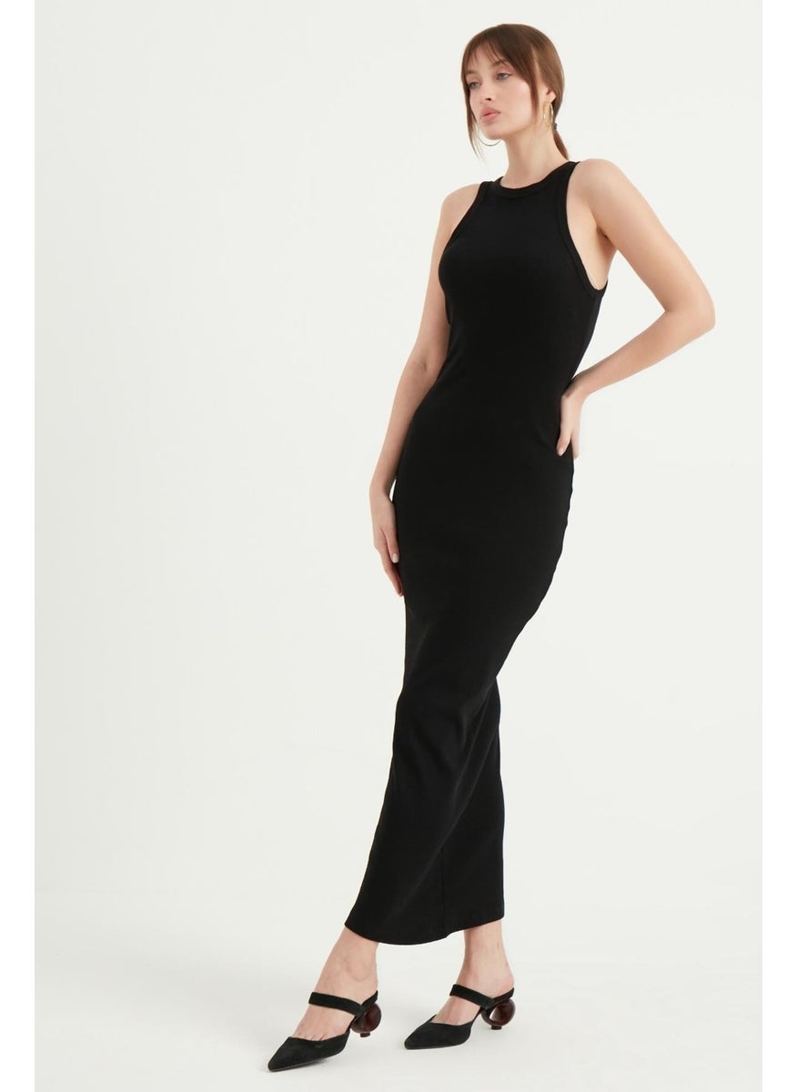 Tena Women's Black Halter Neck Long Camisole Basic Dress  - Image 3