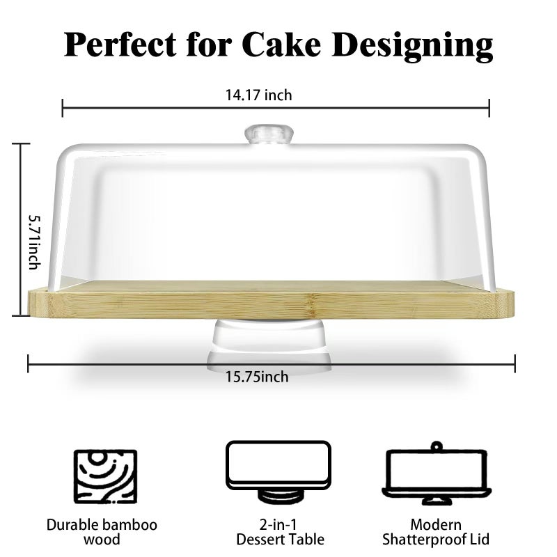 cutesun Wood Cake Stand with Lid, 12in Acacia Wood Cake Plate with Cover, Wooden Cake Display Stand with Acrylic Dome, Cake Holder Tray for Wedding Giftï¼ŒKitchen,Birthday,Parties,Baking Gifts - Image 2