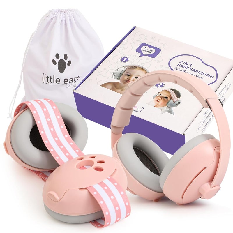 DITHIN Store Baby Ear Muffs Noise Protection, 2-In-1 Baby Noise Cancelling Headphones for 0-48 Months Infants Toddlers, Travel Essentials for Airplane Fireworks Sleeping Pink - Image 1