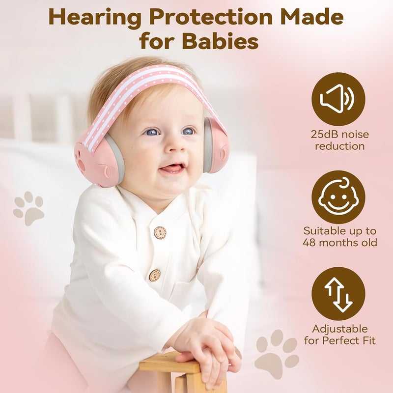 DITHIN Store Baby Ear Muffs Noise Protection, 2-In-1 Baby Noise Cancelling Headphones for 0-48 Months Infants Toddlers, Travel Essentials for Airplane Fireworks Sleeping Pink - Image 4