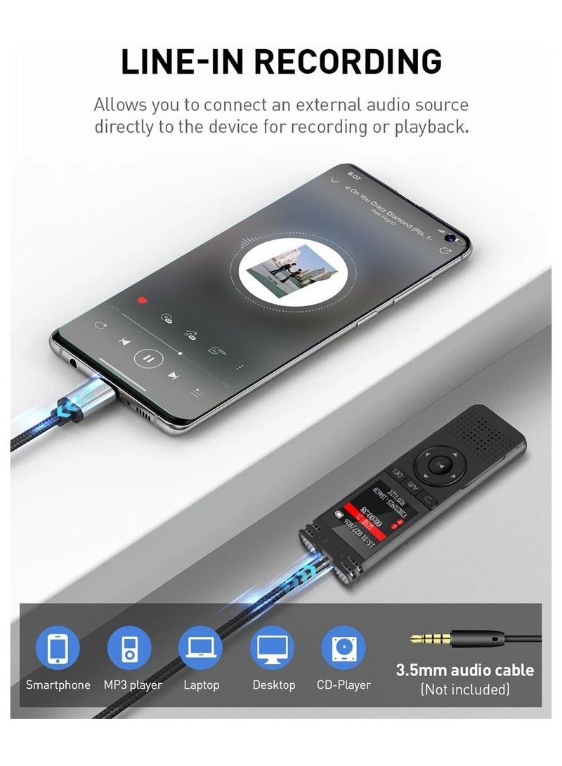 64GB Digital Voice Recorder with Playback ,Voice Activated Tape Recorder with Noise Reduction Function, 1536Kbps Sound Audio Recorder Dictaphone Recording Device with Recording Monitoring, Line-in, - Image 3