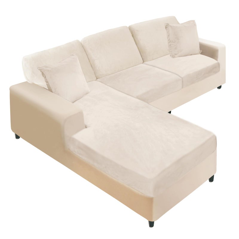 NAISI Sectional Couch Covers 6 Pieces Velvet Couch Cushion Covers L Shape Soft Stretch Sofa Slipcovers with 2pcs Pillowcases for LeftRight Chaise Sectional Couch2 Seater1 Chaise3 BackBeige