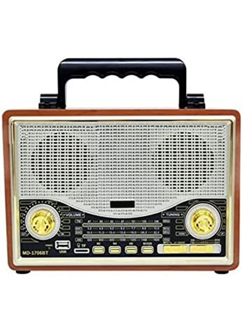 LIMOS - MD-1706 Portable Vintage Shortwave Radio with Bluetooth Speaker Rechargeable Battery - Image 1