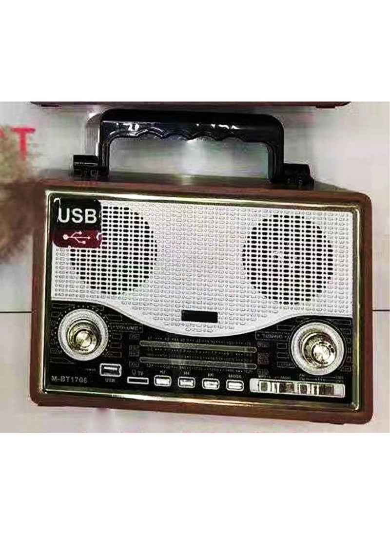 LIMOS - MD-1706 Portable Vintage Shortwave Radio with Bluetooth Speaker Rechargeable Battery - Image 1