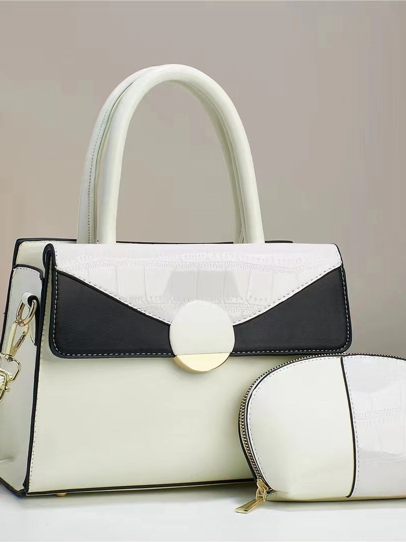New Fashion 2023 Stitching Contrast Color Korean Style Large Capacity Mother And Child Bag Textured Shoulder Crossbody Portable Women'S Bag - Image 3