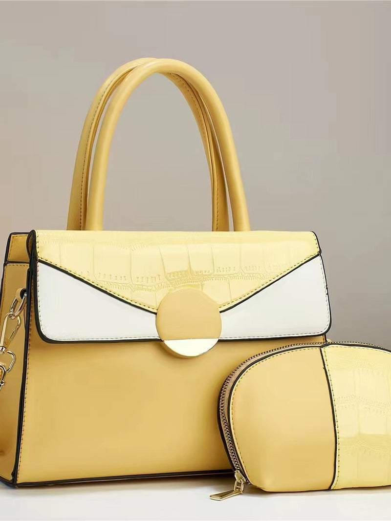 New Fashion 2023 Stitching Contrast Color Korean Style Large Capacity Mother And Child Bag Textured Shoulder Crossbody Portable Women'S Bag - Image 4